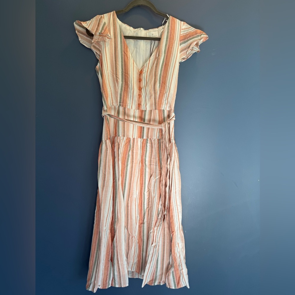 Lost + Wander Pink Ruched Pleated Midi Sundress